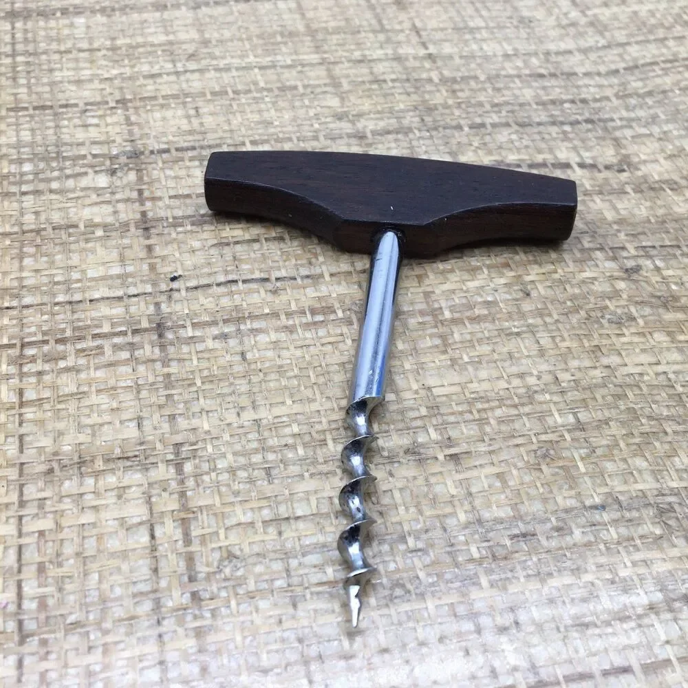 Vintage MCM Wood Teak ? Handle Cork Screw Barware 4.25” READ